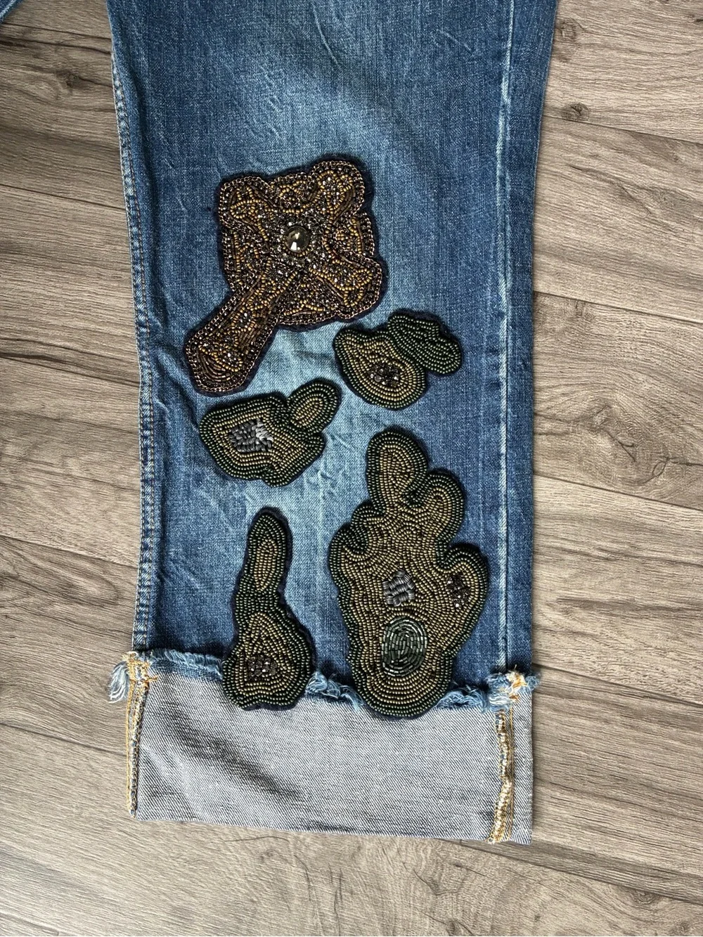Animale Brazil Beaded Cropped Jeans Women Size 42 Blue Designer Denim.100%Cotton